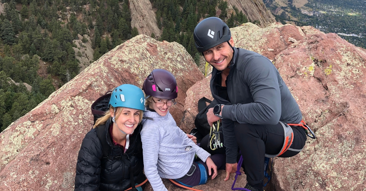 Climbers at the top of the Third Flatiron in Boulder Colorado