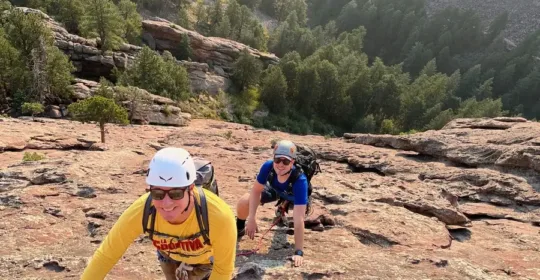 Two rock climbers on the Third Flatiron in Boulder Colorado