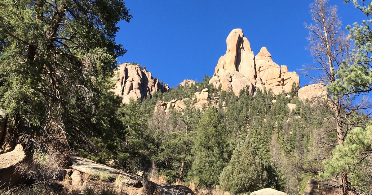 Cathedral Spires as viewed from the approach trail in Colorado