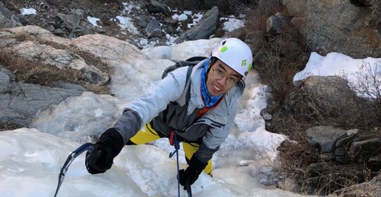 Climbing ice in Clear Creek Canyon in Golden Colorado