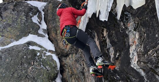 Introduction to mixed climbing student transitioning from rock to ice in Colorado