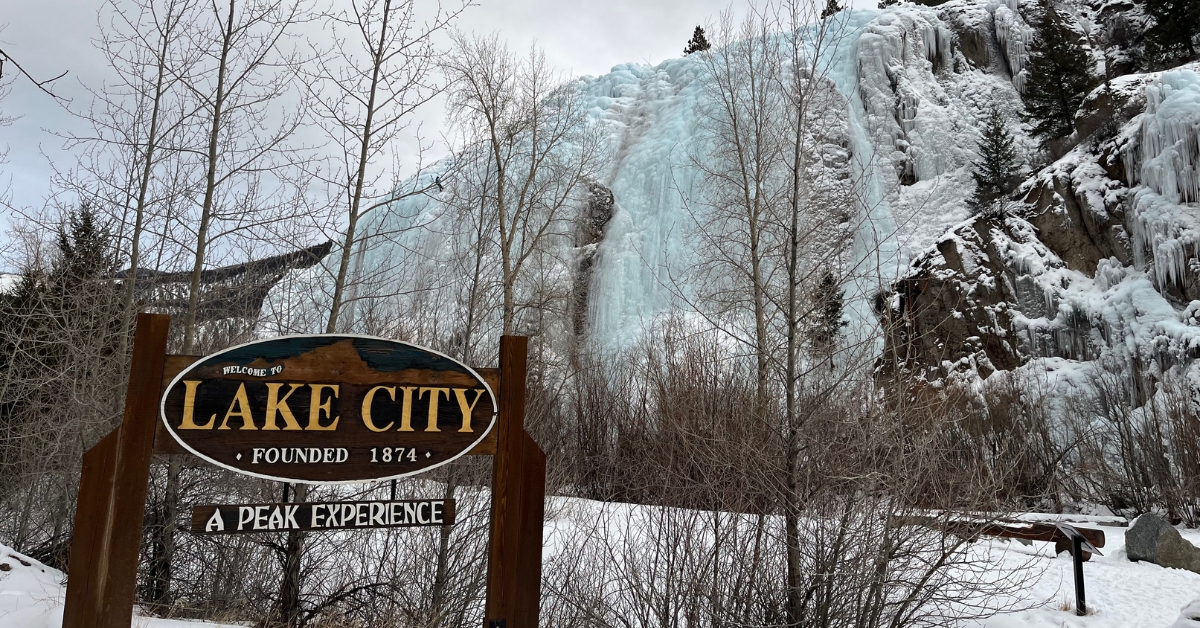 Lake City ice park viewed from the road in Lake City Colorado