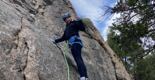 Learn to lead climb student in Staunton State Park Colorado