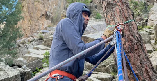 Rock rescue student practicing in Eldorado Canyon State Park Colorado