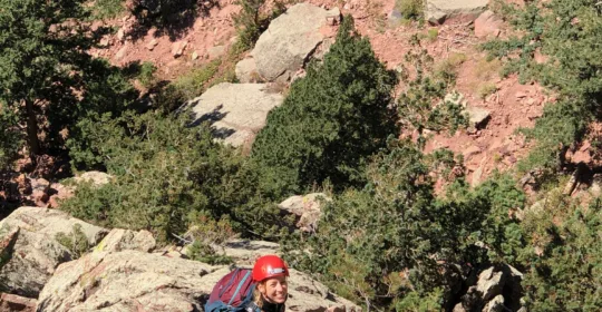 Two climbers on Swanson Arete in Eldorado Canyon State Park Colorado