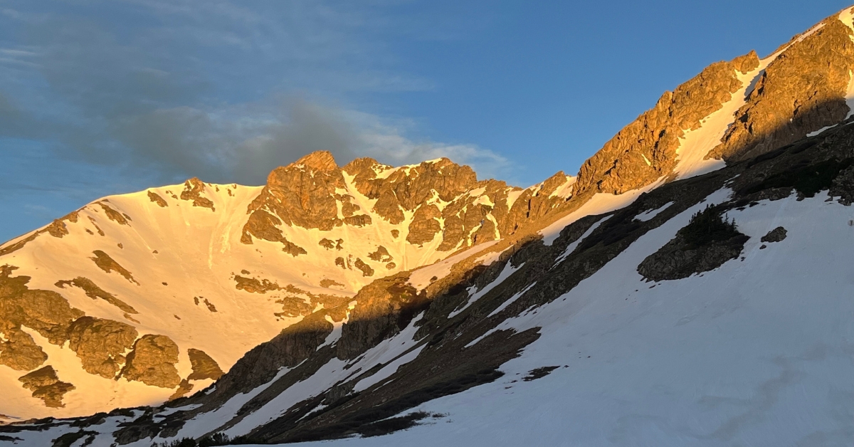 Sunrise over The Citadel during a mountaineering trip in Colorado