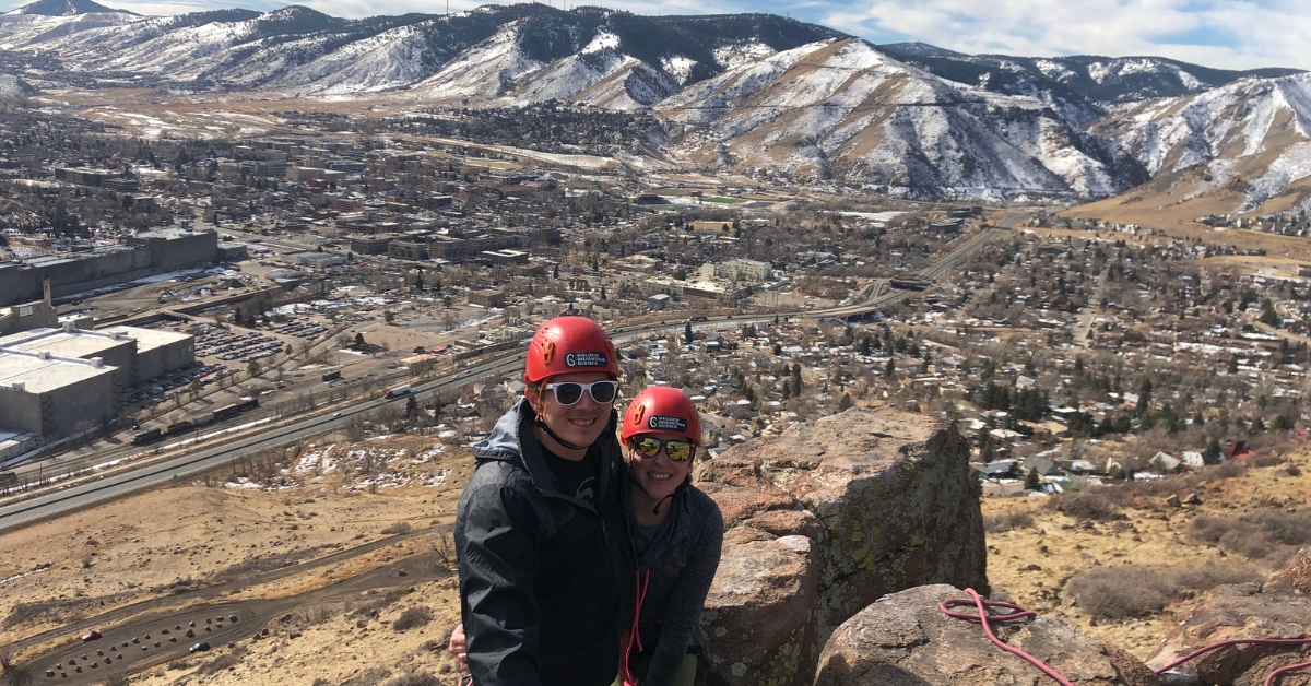 Rock climbers at North Table Mountain in Golden Colorado during the winter