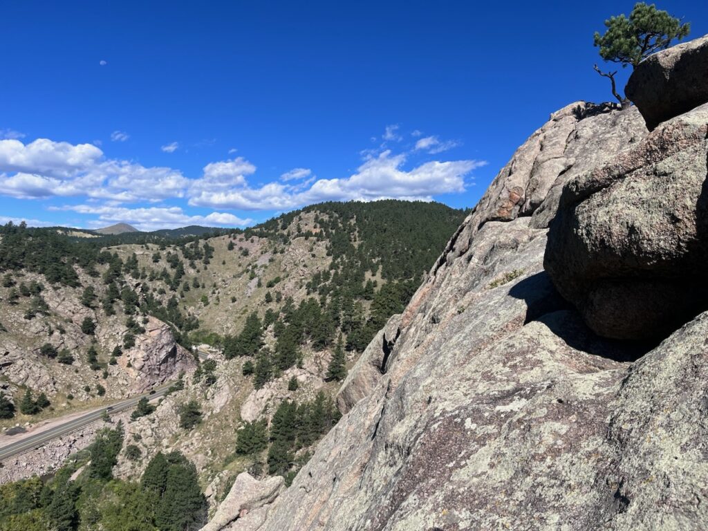 The view from the top of the Dome while rock climbing in Boulder Canyon Colorado