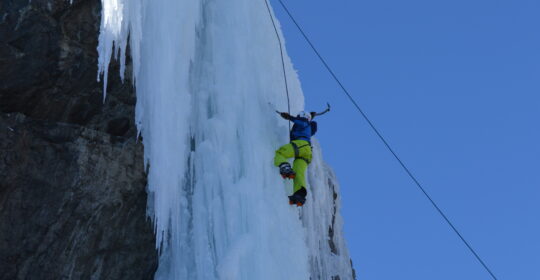 Privately guided ice climbing student at Lincoln Falls Colorado