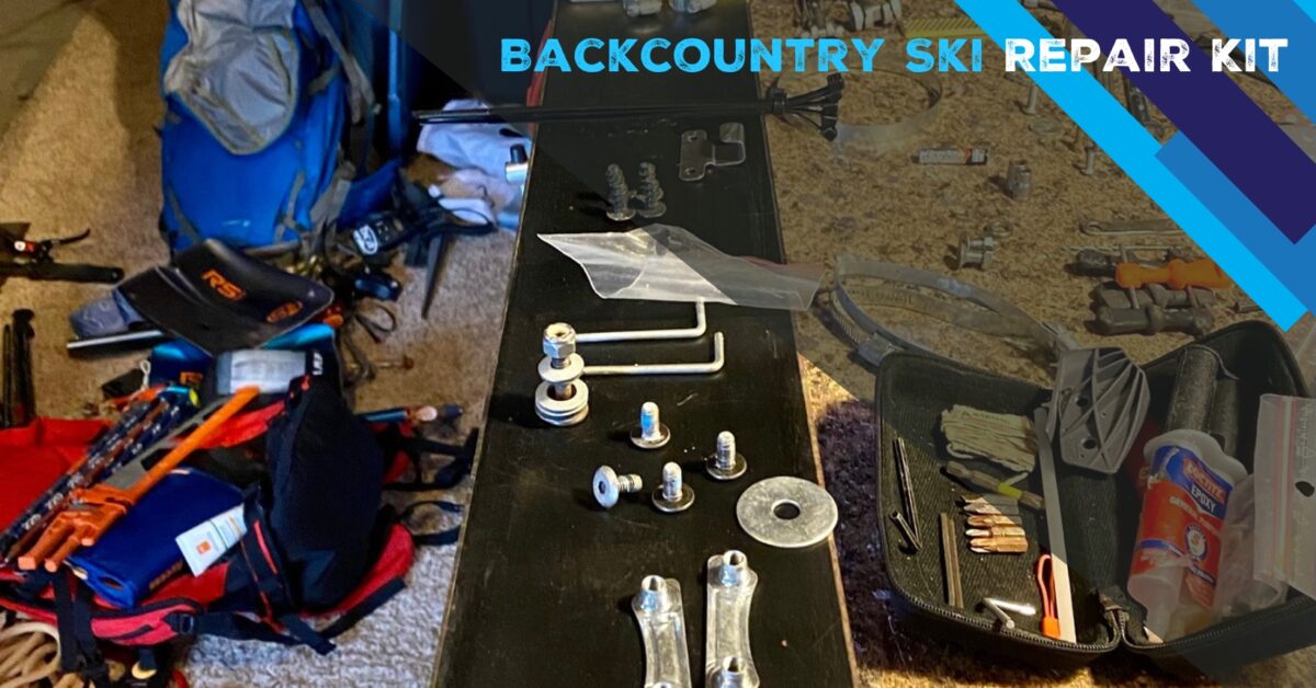 A photograph of things to pack in a backcountry ski repair kit