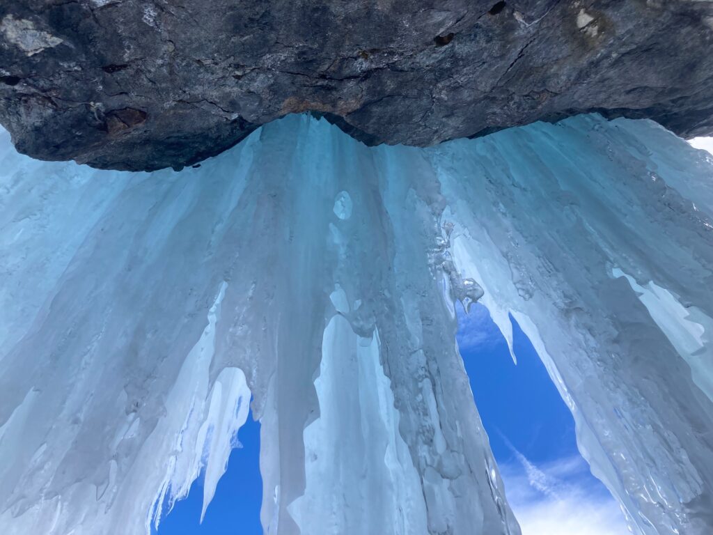 Waterfall ice forming a cave at Mt. Lincoln in Colorado