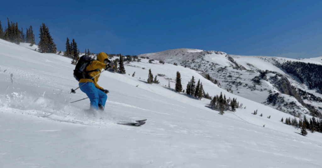 Skiing down a backcountry route in Rocky Mountain National Park