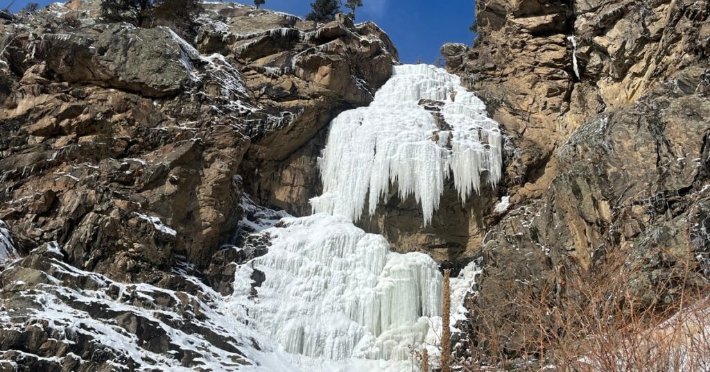 Jaws Falls in Rocky Mountain National Park in prime ice climbing conditions