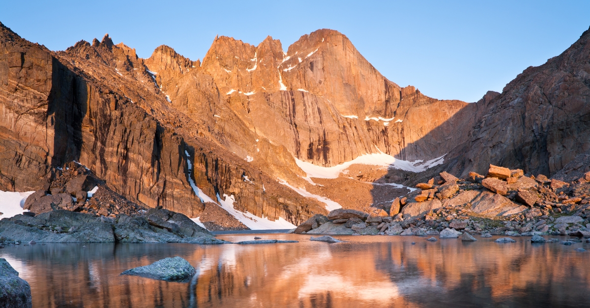 The Diamond face on Longs Peak in Rocky Mountain National Park as viewed from Chasm Lake