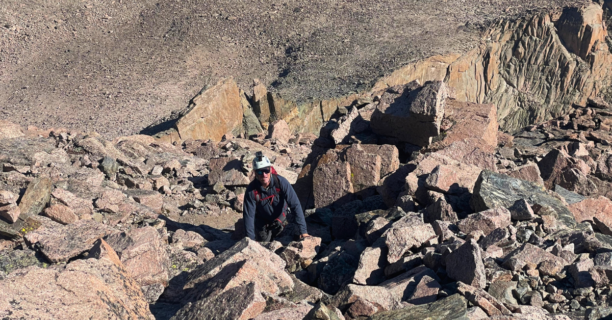 climber climbing the cables route in rmnp